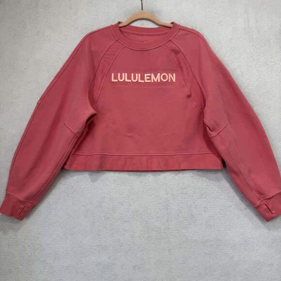 Lululemon Sweatshirt Womens XS/S Pink Scuba Oversized Crew Cropped Logo Pullover - Picture 1 of 7